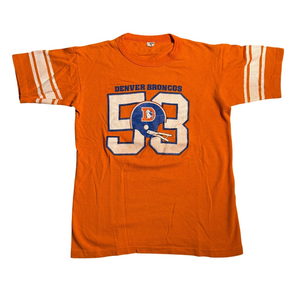 Vintage 70s Champion Blue Bar Denver Broncos T-Shirt 58 Randy Gradishar Orange L - Picture 1 of 7